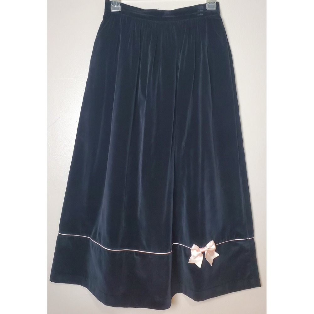 Vintage Melissa Burke Black Velvet Maxi Skirt Pink Bow 8 Coquette Romantic Girly